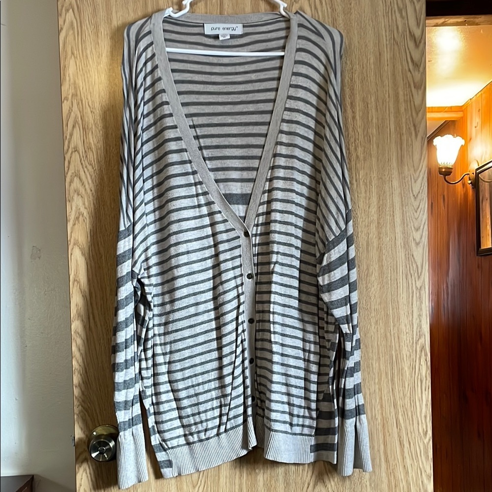 Pure Energy Gray Striped Women's Sweater
